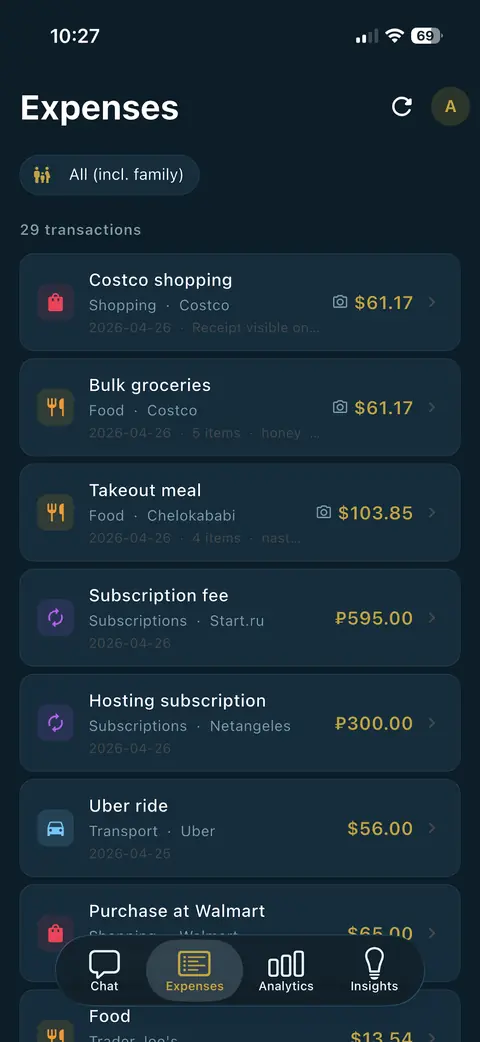 Expenses list
